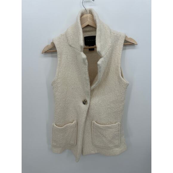 Tahari Women's Vest Cream Wool Rayon Sleeveless Single Button Collar Pockets XS - Picture 1 of 7